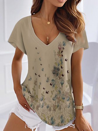 Summer Floral  V Neck Casual T-Shirt