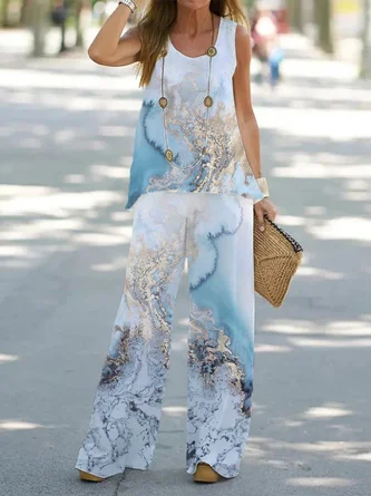 Casual Ombre Loose Crew Neck Two-Piece Set