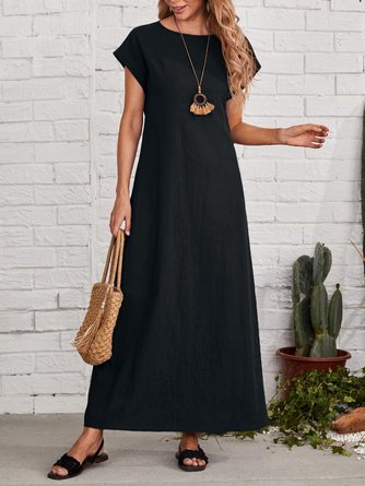 Plain Loose Crew Neck Casual Dress