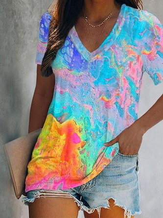 Plus Size Gradient Casual Loose Jersey T-Shirt
