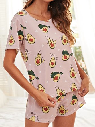 Cute Cartoon Avocado Short Sleeve Shorts Comfortable Casual Pajamas Set