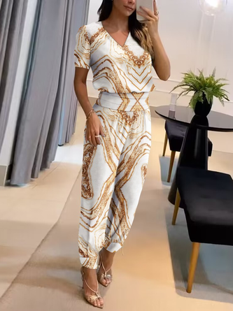 Ombre Loose Casual V Neck Two-Piece Set