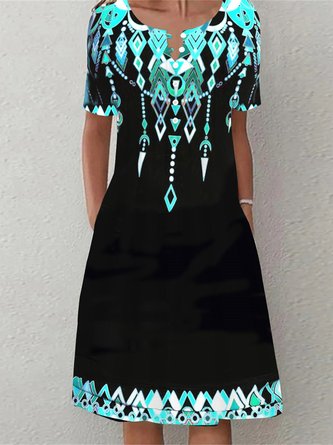 Notched Ethnic Buttoned Dress