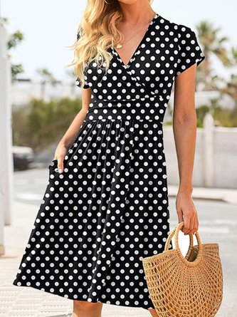 Elegant Polka Dots Regular Fit Cross Neck Dress