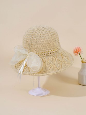 Vacation Cotton Linen Lace Bow Decorated Sunscreen Sun Hat Casual Boho Women's Accessories