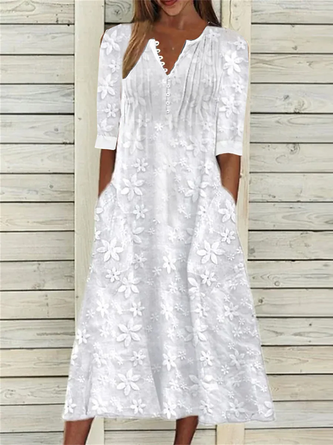 Half Open Collar Loose Linen Dress