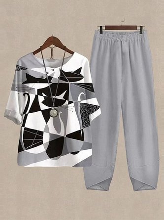 Comfy Grey Print Cat Two Piece Set