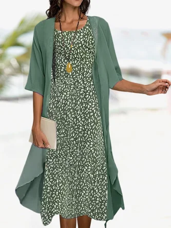 Vacation Loose Crew Neck Floral Two-Piece Set