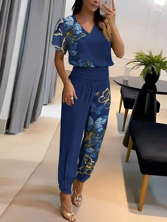 Casual Butterfly Loose V Neck Two-Piece Set