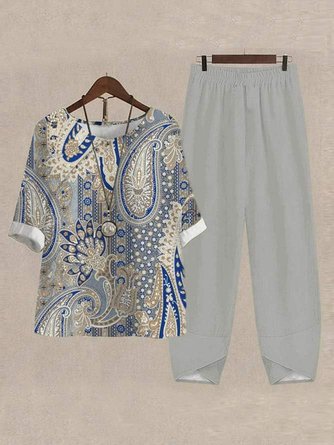Paisley Crew Neck Loose Two-Piece Set