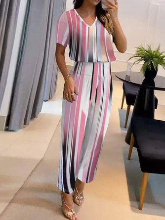 Regular Fit Geometric Jersey Casual Two-Piece Set