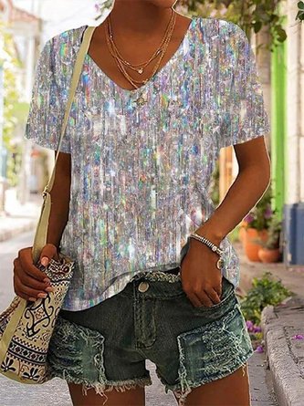 Abstract Casual V Neck Loose T-Shirt