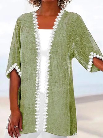 Cross Neck Plain Casual Linen Two-Piece Set