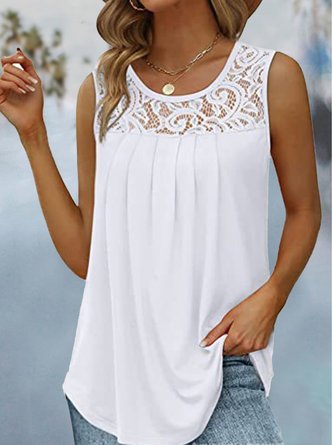 Plain Crew Neck Lace Simple Tank Top