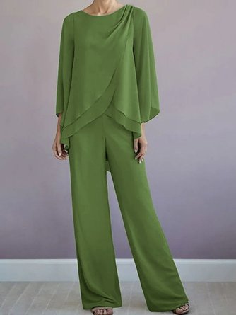 Loose Chiffon Crew Neck Elegant Two-Piece Set