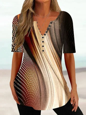 Gradient Pattern Casual V Neck Shirt