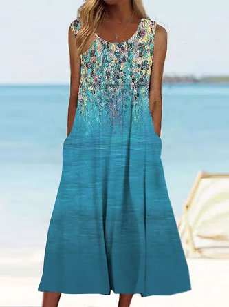 Casual Crew Neck Ombre Floral Dress