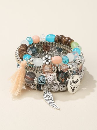 Vintage Casual Crystal Beaded Layered Bracelet Boho Vacation Ethnic Jewelry