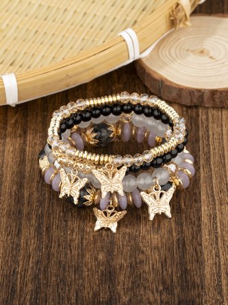 Ethnic Casual Butterfly Pattern Crystal Beaded Layered Bracelet Retro Women's Jewelry