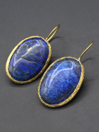 Vintage Natural Lapis Geometric Metal Earrings Casual Vacation Women's Jewelry