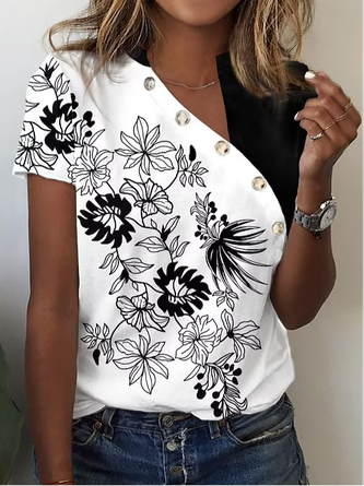 Asymmetrical Loose Floral Casual Shirt
