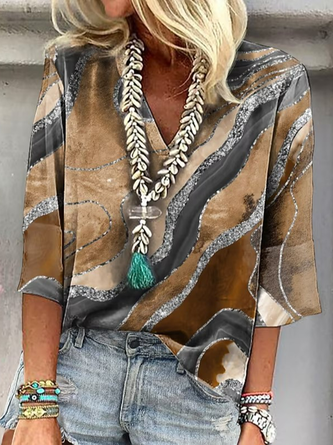 Casual V Neck Ombre Shirt