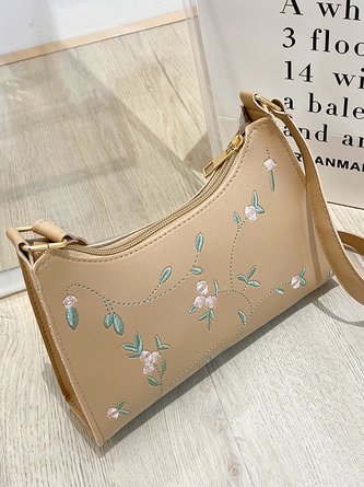Urban Casual Floral Embroidered Leather Shoulder Bag Daily Commuting