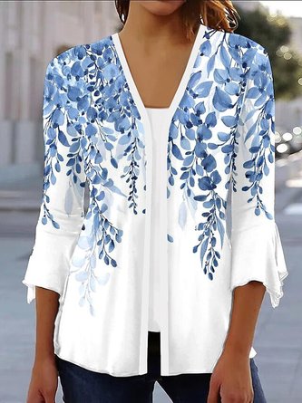 Loose Flare Sleeve Casual Floral Kimono