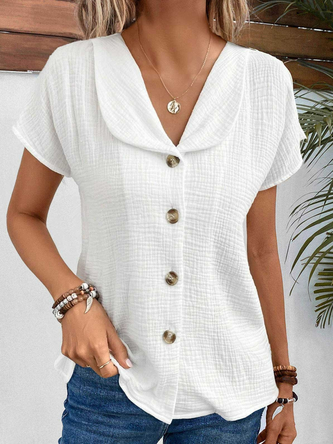 Loose Cotton Lapel Collar Casual Blouse