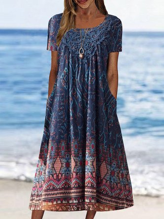 Square Neck Casual Ethnic Dress