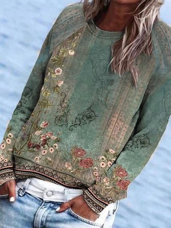 Casual Ethnic Jersey Crew Neck Sweatshirt
