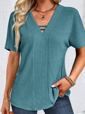 Casual V Neck Loose Plain Shirt