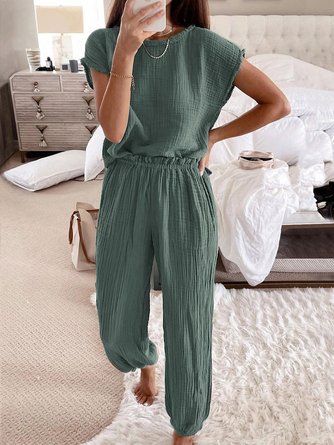 Plain Crew Neck Casual Loose Two-Piece Set