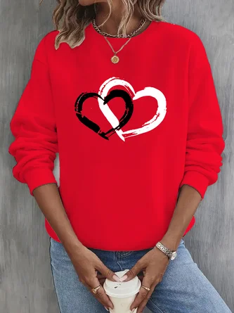 Heart/Cordate Crew Neck Casual Sweatshirt