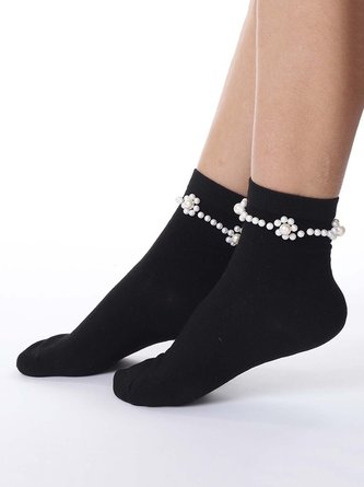 Floral Imitation Pearls Over the Calf Socks
