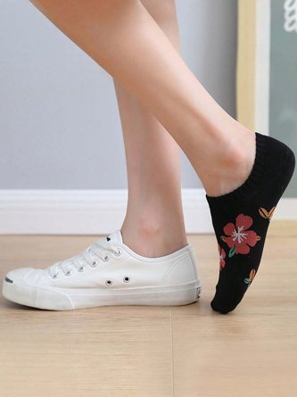 1pairs Women Floral Pattern Fashionable Ankle Socks