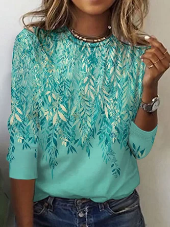 Floral Crew Neck Casual Loose T-Shirt