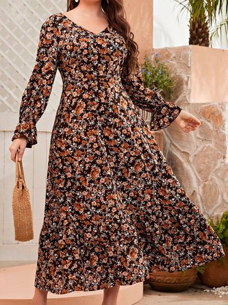 Plus Size Printing Loose Casual Dress With No