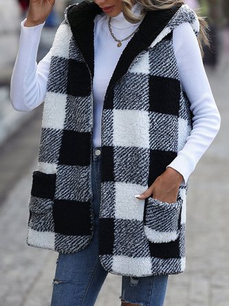 Casual Plaid Regular Fit Hoodie Vest