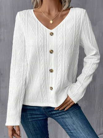 Regular Fit Plain V Neck Casual Shirt