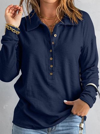 Buttoned Shawl Collar Casual T-Shirt