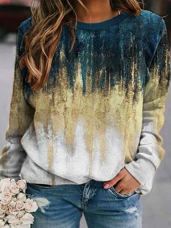 Plus Size Crew Neck Casual Abstract Sweatshirt