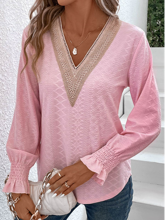 Loose Casual V Neck Plain Shirt