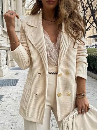 Plain Long Sleeve Buckle Lapel Collar Casual Blazer