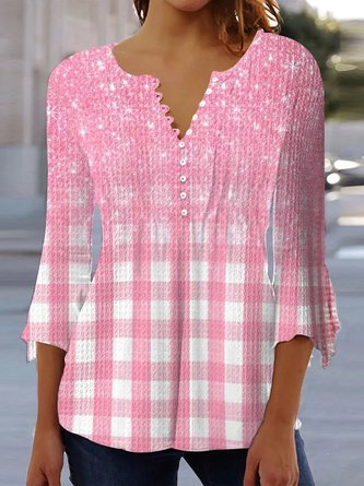 Plaid Loose V Neck Casual Shirt