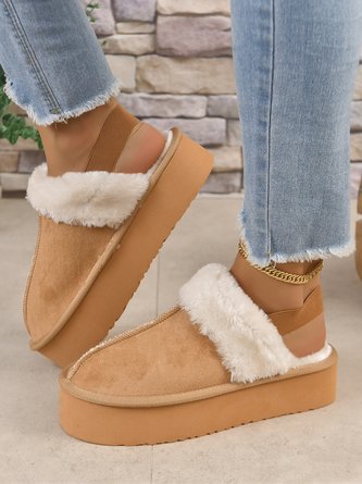 Casual Faux Suede Warmth Furry Platform Slingback Shoes