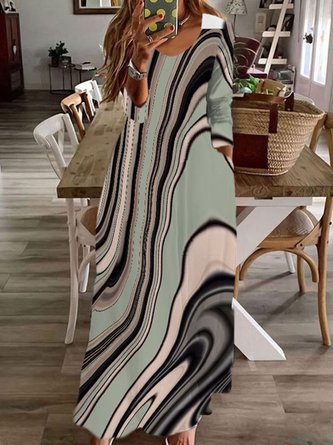 Casual Abstract Crew Neck Dress With No
