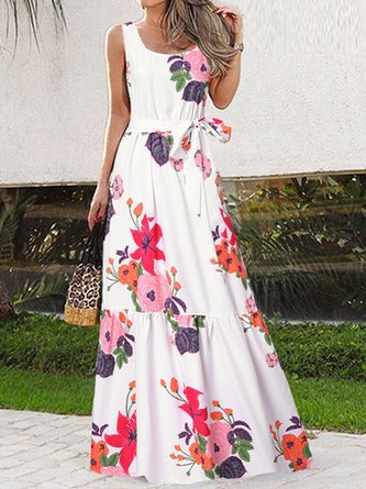 Casual Plants Square neck Dress With No