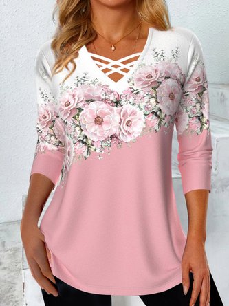 Contrasting Floral Loose Knit T-Shirt