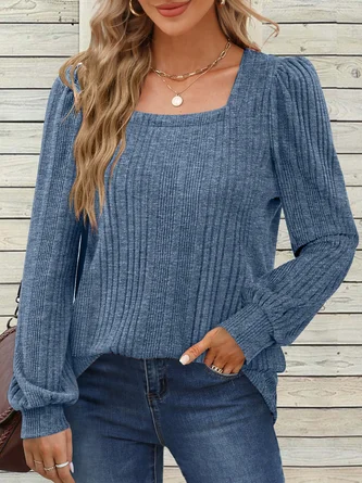 Square Neck Casual Loose Plain Shirt